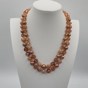 Vintage Western Germany Orange And Golden Beaded Necklace